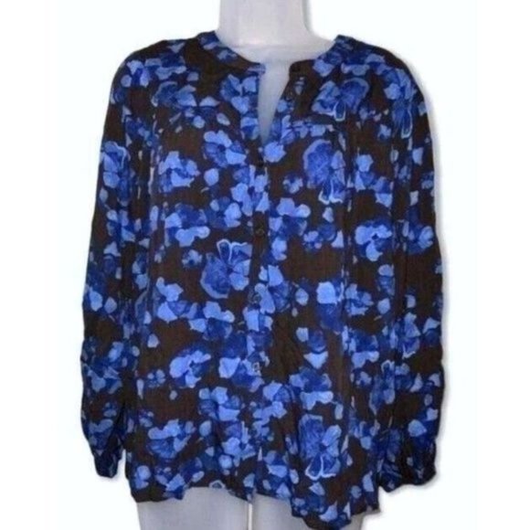 Small a new day Floral Blouse Blue Button Babydoll Style Balloon Sleeve NEW - Picture 2 of 5